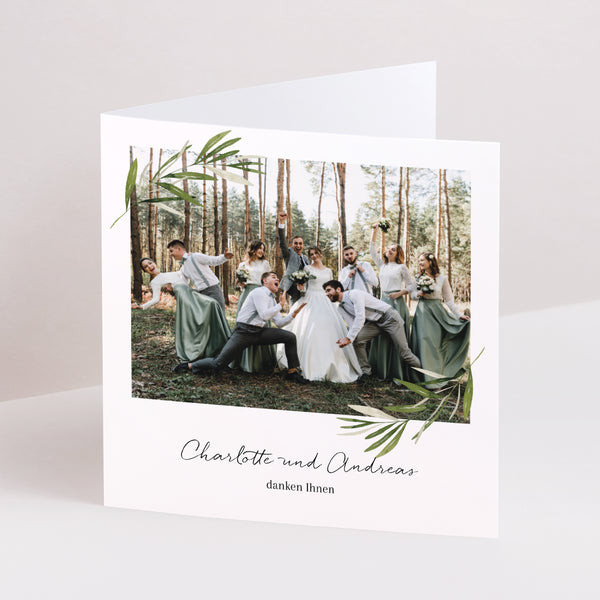 Dankeskarte Hochzeit Doppelflügiges Quadrat Olivenzweig III foto