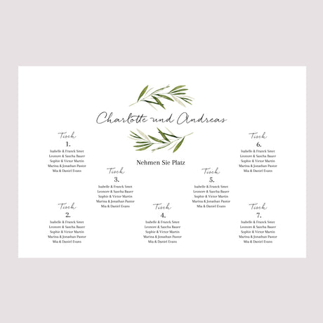 Sitzplan Hochzeit Landschaft 90 x 60 cm Olivenzweig III