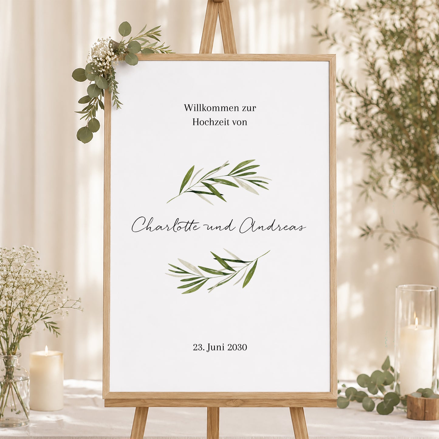 Begrüßungstafel Hochzeit Porträt 60 x 90 cm Olivenzweig III foto N° 1