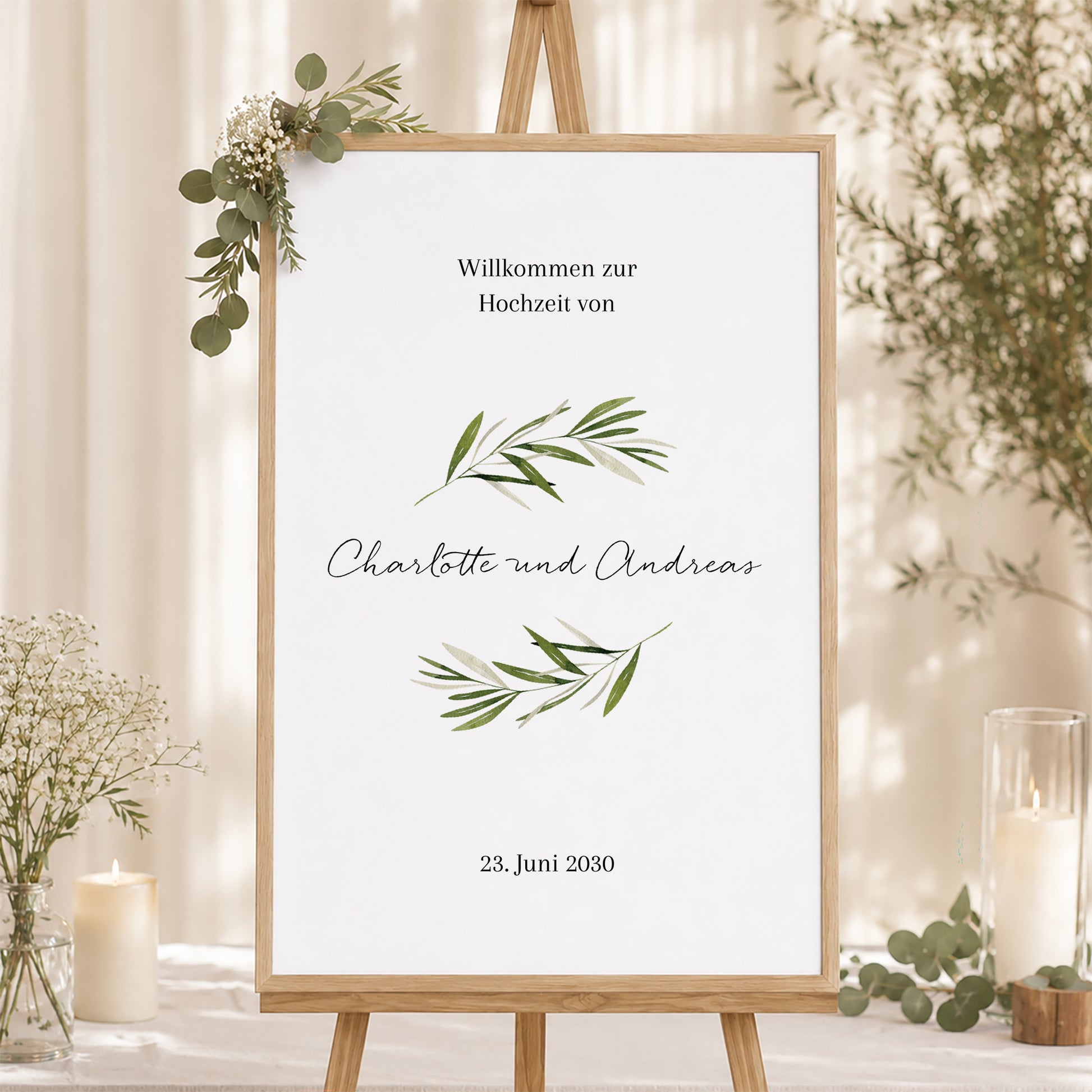 Begrüßungstafel Hochzeit Porträt 60 x 90 cm Olivenzweig III foto N° 1
