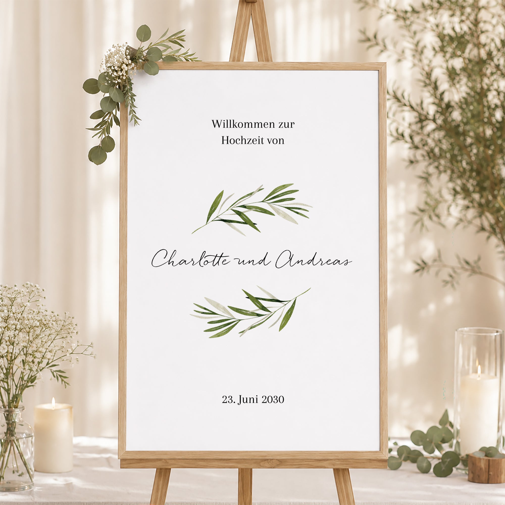 Begrüßungstafel Hochzeit Porträt 60 x 90 cm Olivenzweig III foto N° 1