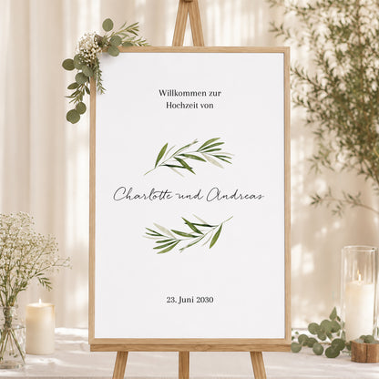 Begrüßungstafel Hochzeit Porträt 60 x 90 cm Olivenzweig III foto N° 1