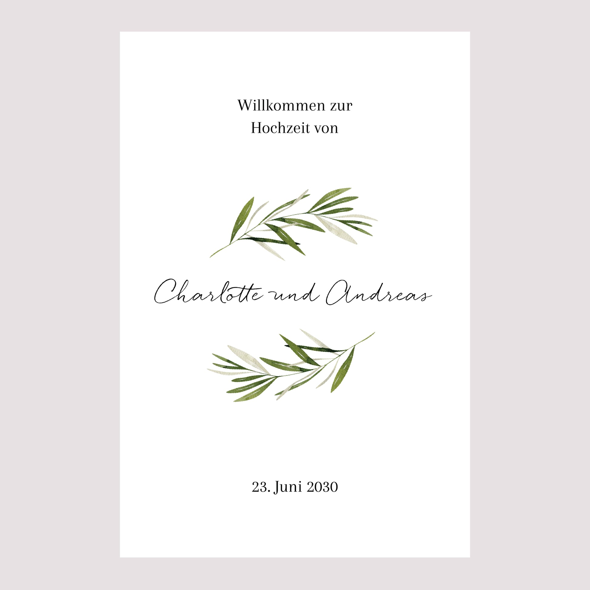 Begrüßungstafel Hochzeit Porträt 60 x 90 cm Olivenzweig III foto N° 2