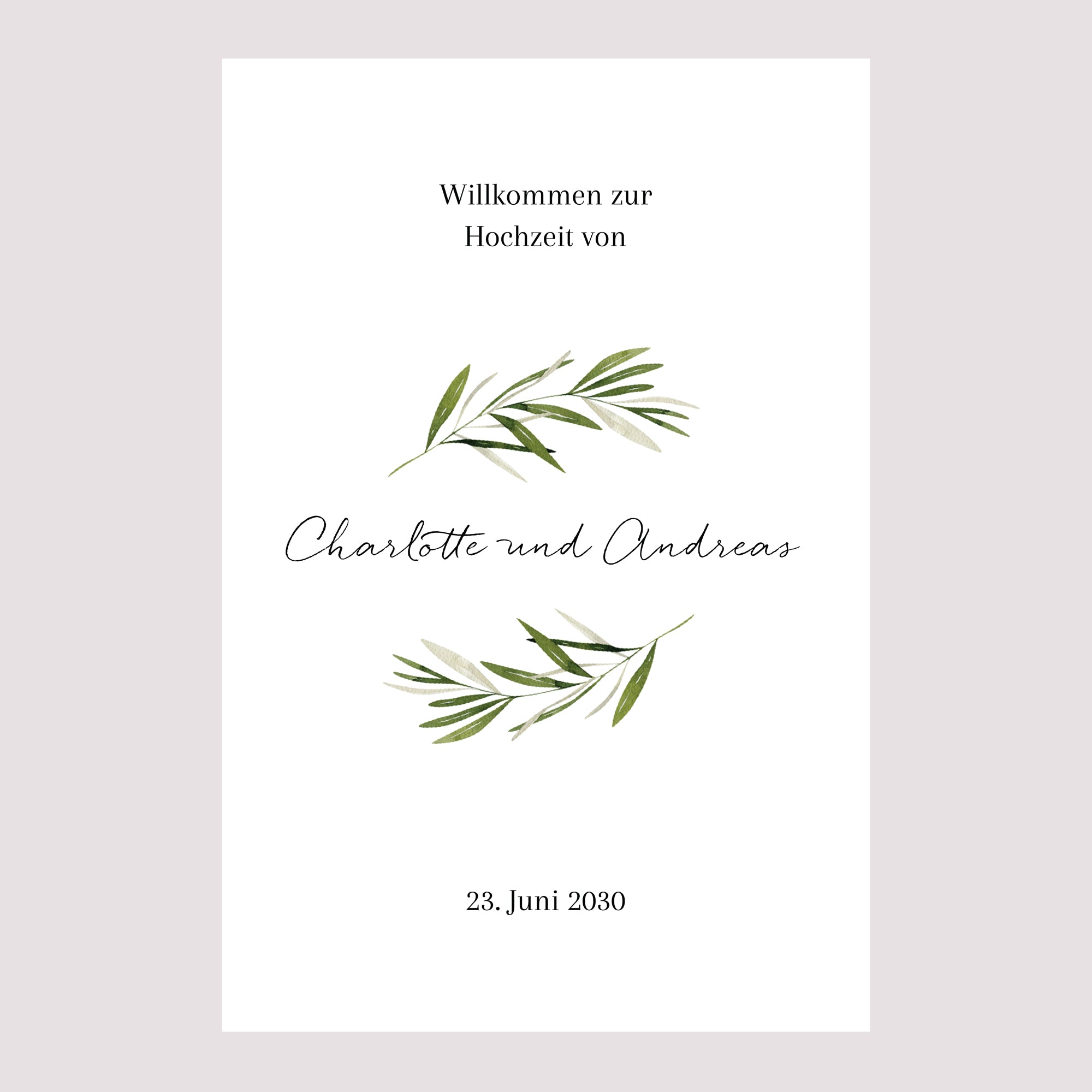 Begrüßungstafel Hochzeit Porträt 60 x 90 cm Olivenzweig III foto N° 2