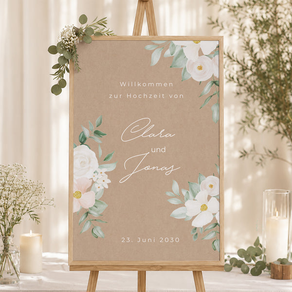 Begrüßungstafel Hochzeit Porträt 60 x 90 cm Romantik II foto
