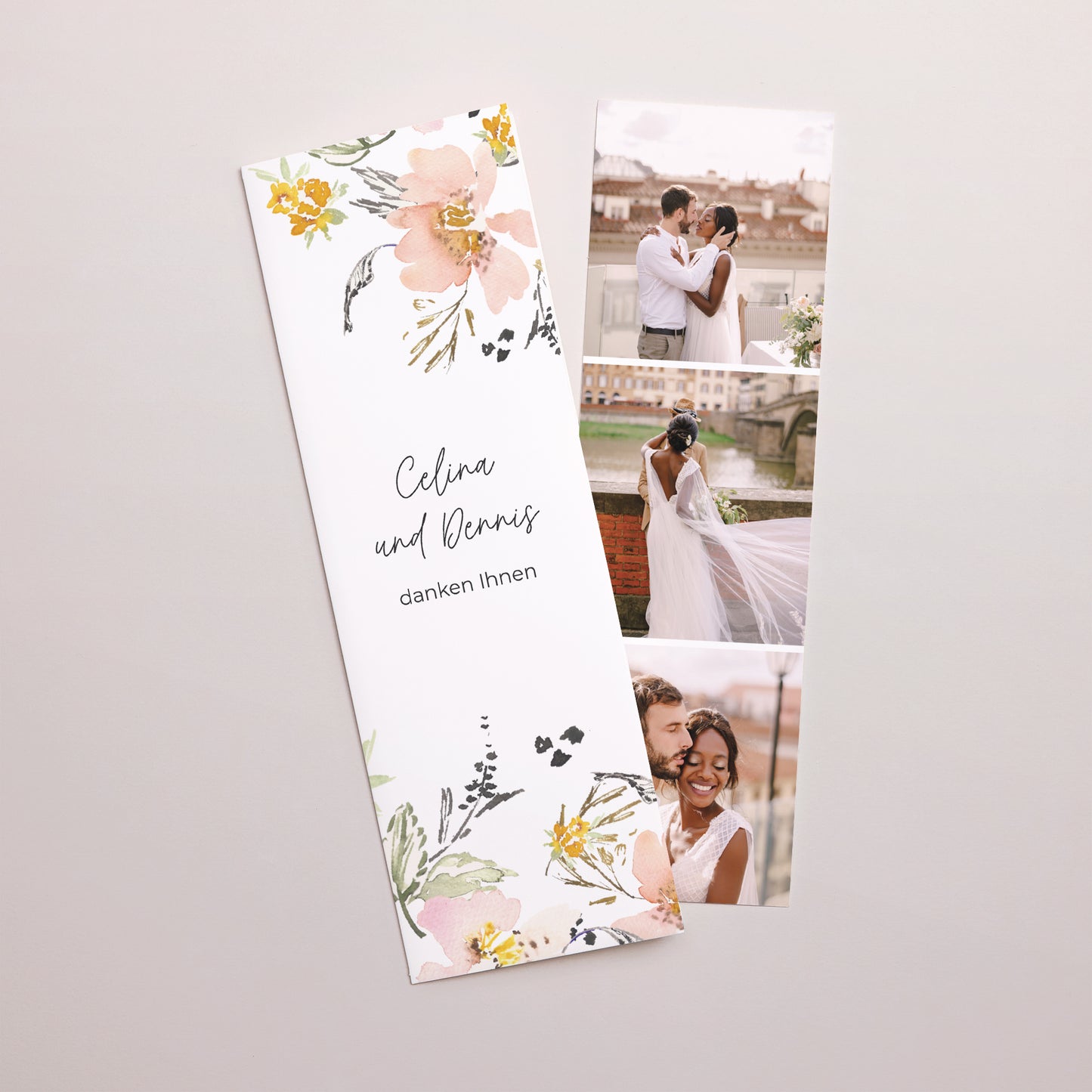 Dankeskarte Hochzeit Fotoautomaten Lesezeichen Blumen Pop II foto N° 1