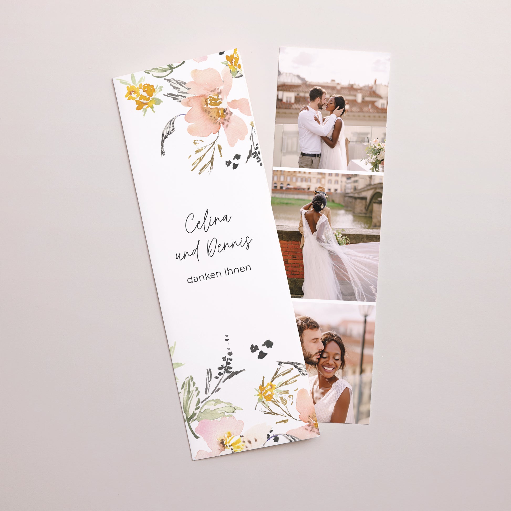Dankeskarte Hochzeit Fotoautomaten Lesezeichen Blumen Pop II foto N° 1