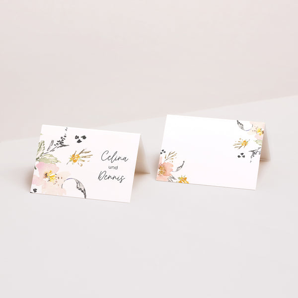 Tischkarten Hochzeit Quer Blumen Pop II foto