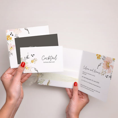 Hochzeitseinladung Quadratische Hülle, 3 Karten, Etikett Blumen Pop II foto N° 2