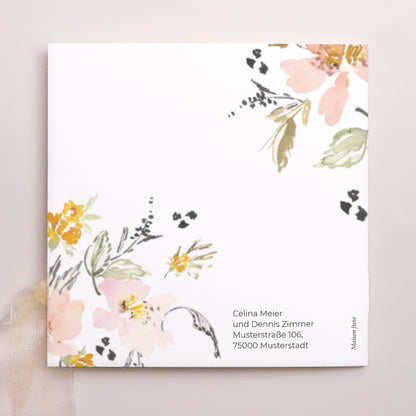 Hochzeitseinladung Quadratische Hülle, 3 Karten, Etikett Blumen Pop II foto N° 4