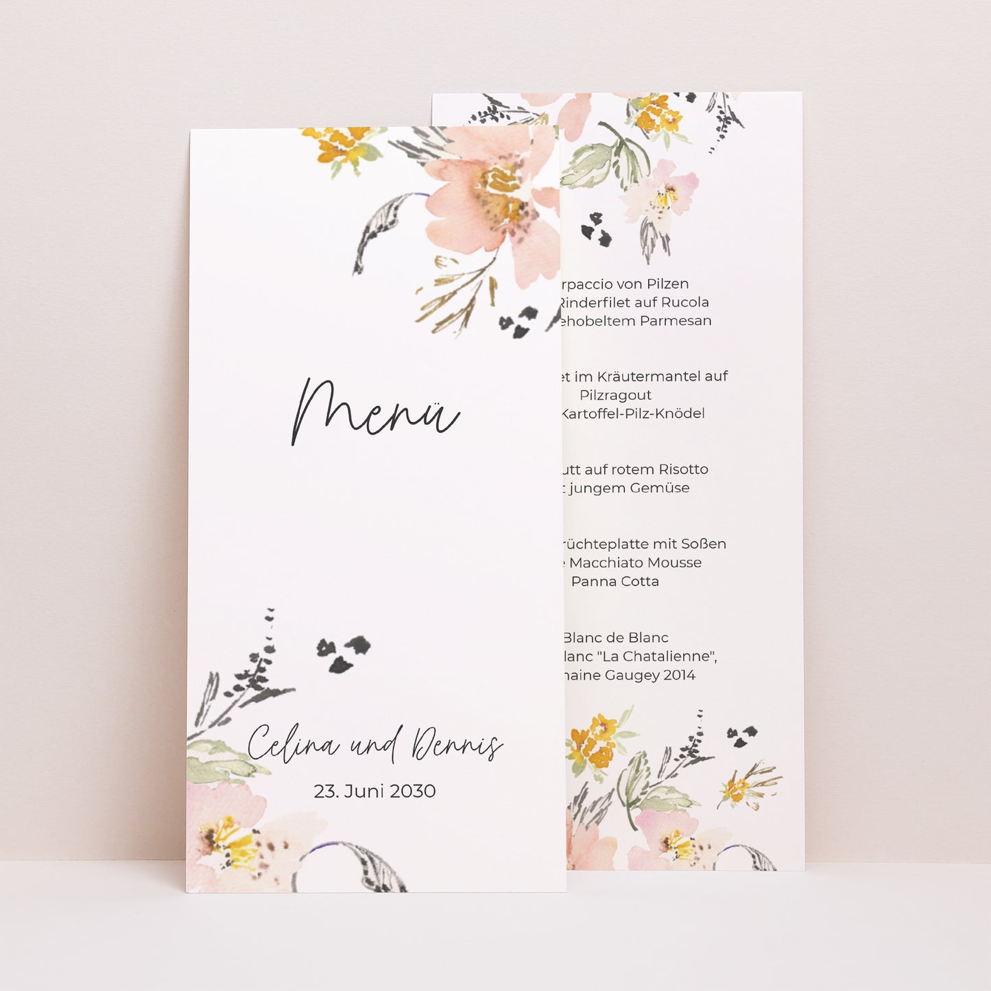 Menükarte Hochzeit Panoramatisches Porträt Blumen Pop II foto N° 1