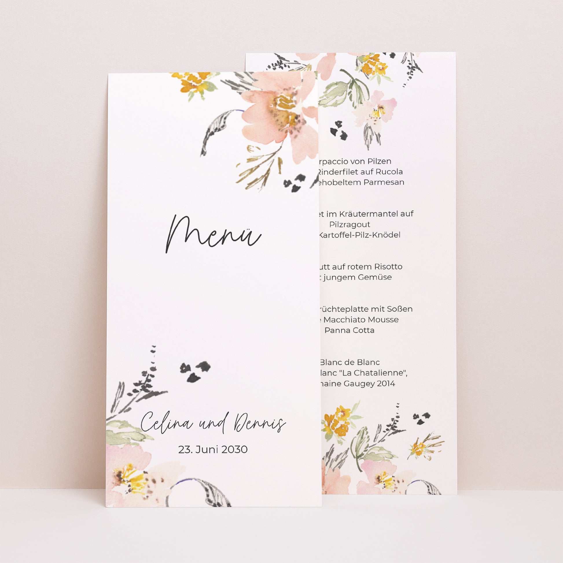 Menükarte Hochzeit Panoramatisches Porträt Blumen Pop II foto N° 1
