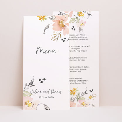 Menükarte Hochzeit Panoramatisches Porträt Blumen Pop II foto N° 1
