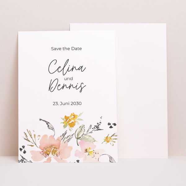Save the date Karte Hochzeit Porträt Blumen Pop II foto
