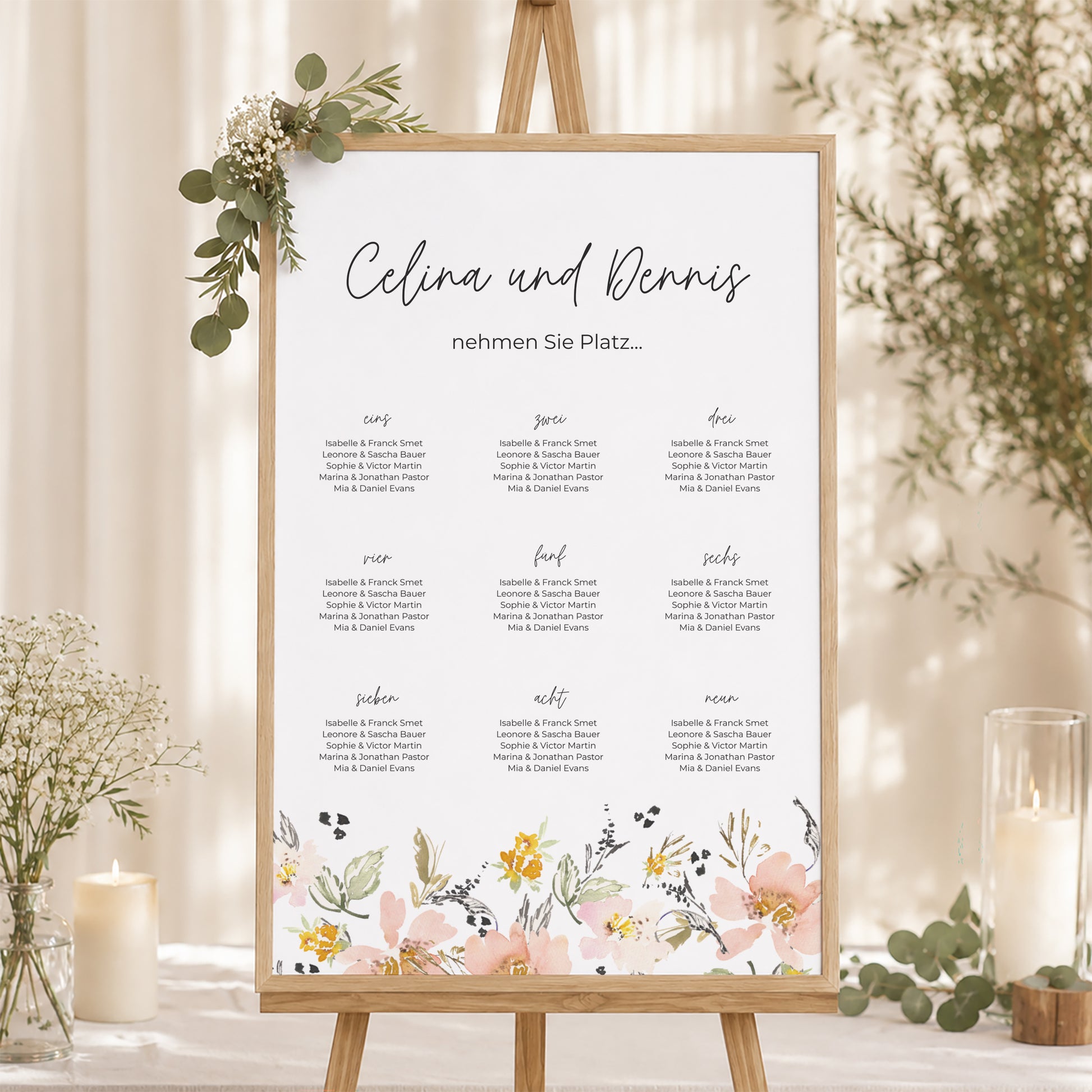 Sitzplan Hochzeit Porträt 60 x 90 cm Blumen Pop II foto N° 1