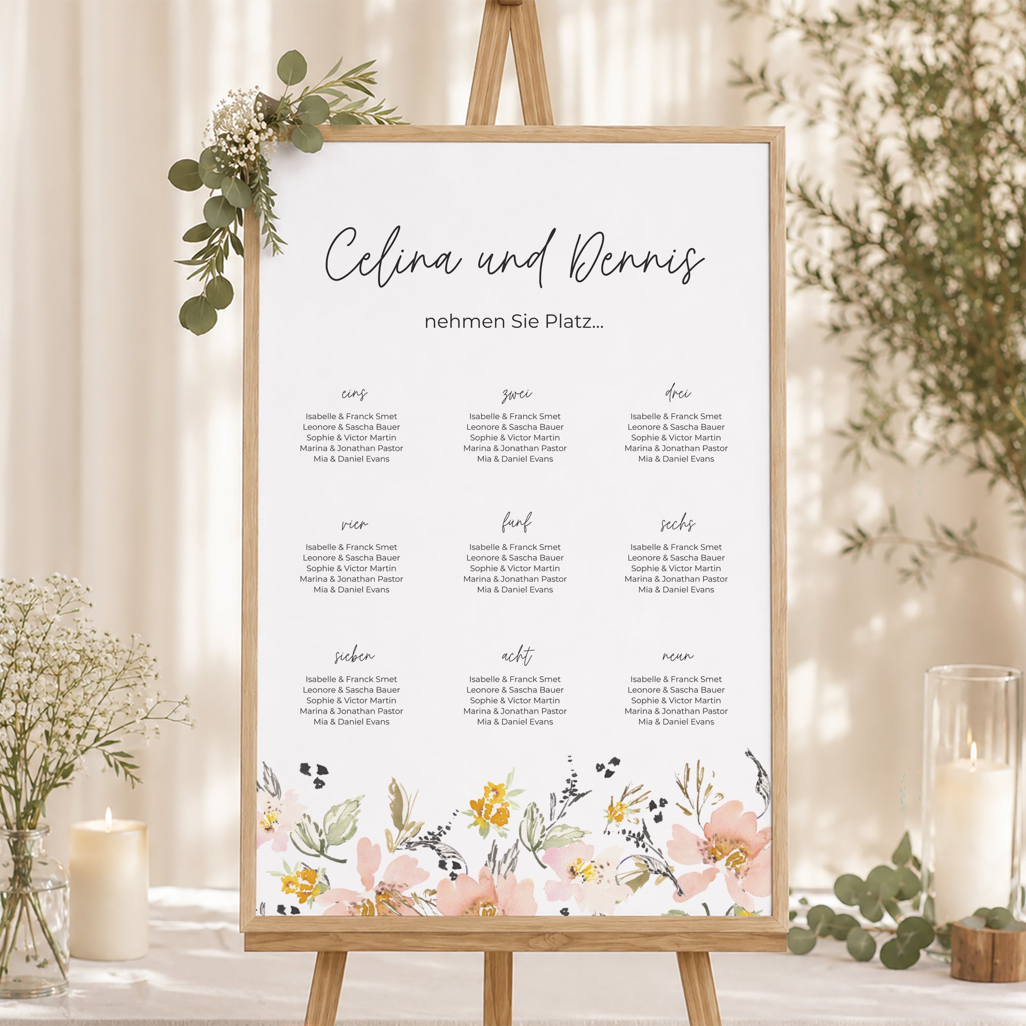 Sitzplan Hochzeit Porträt 60 x 90 cm Blumen Pop II foto N° 1