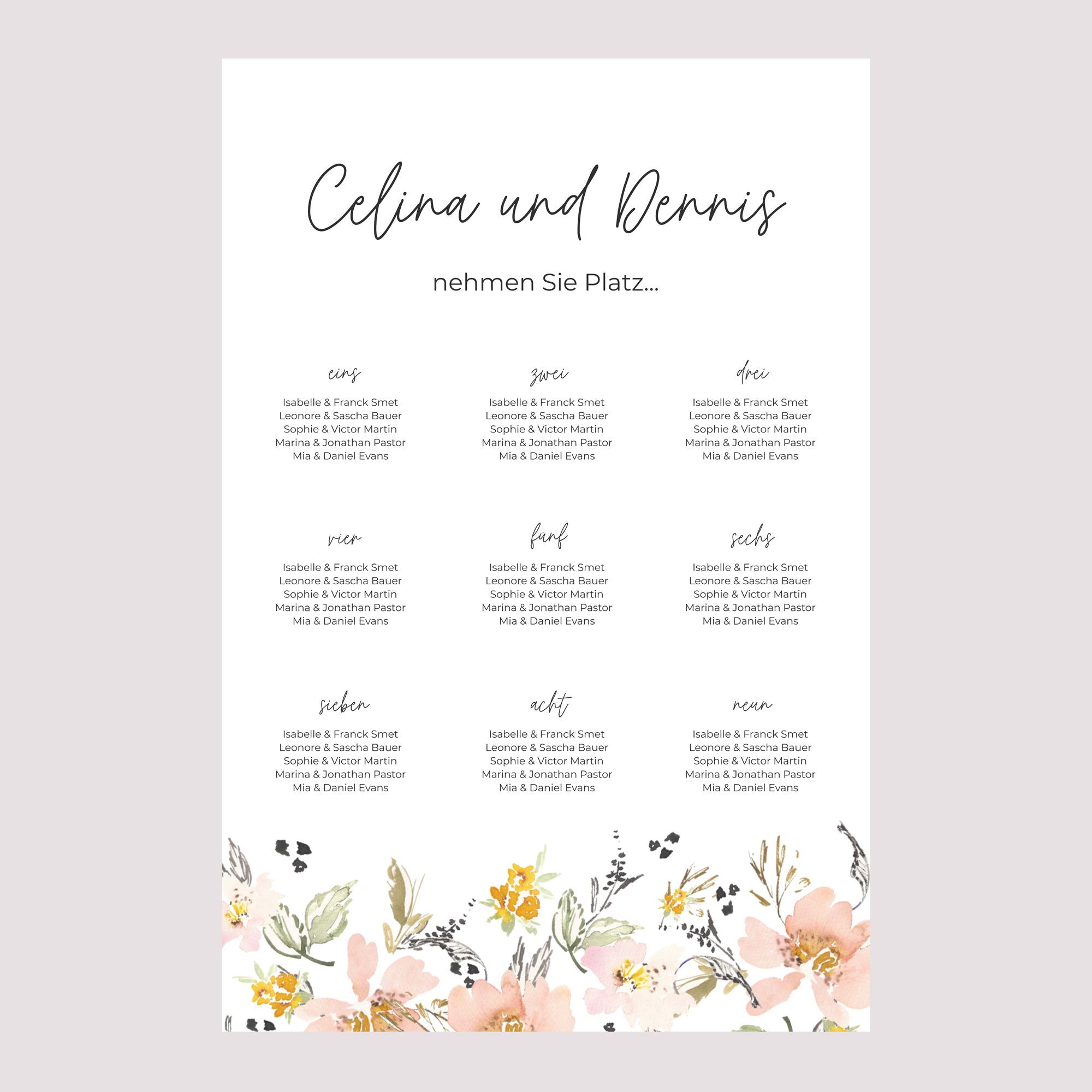 Sitzplan Hochzeit Porträt 60 x 90 cm Blumen Pop II foto N° 2