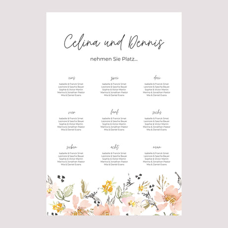 Sitzplan Hochzeit Porträt 60 x 90 cm Blumen Pop II