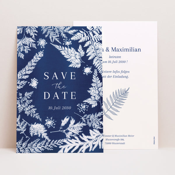 Save the date Karte Hochzeit PortraitPorträt Cyanotypie foto