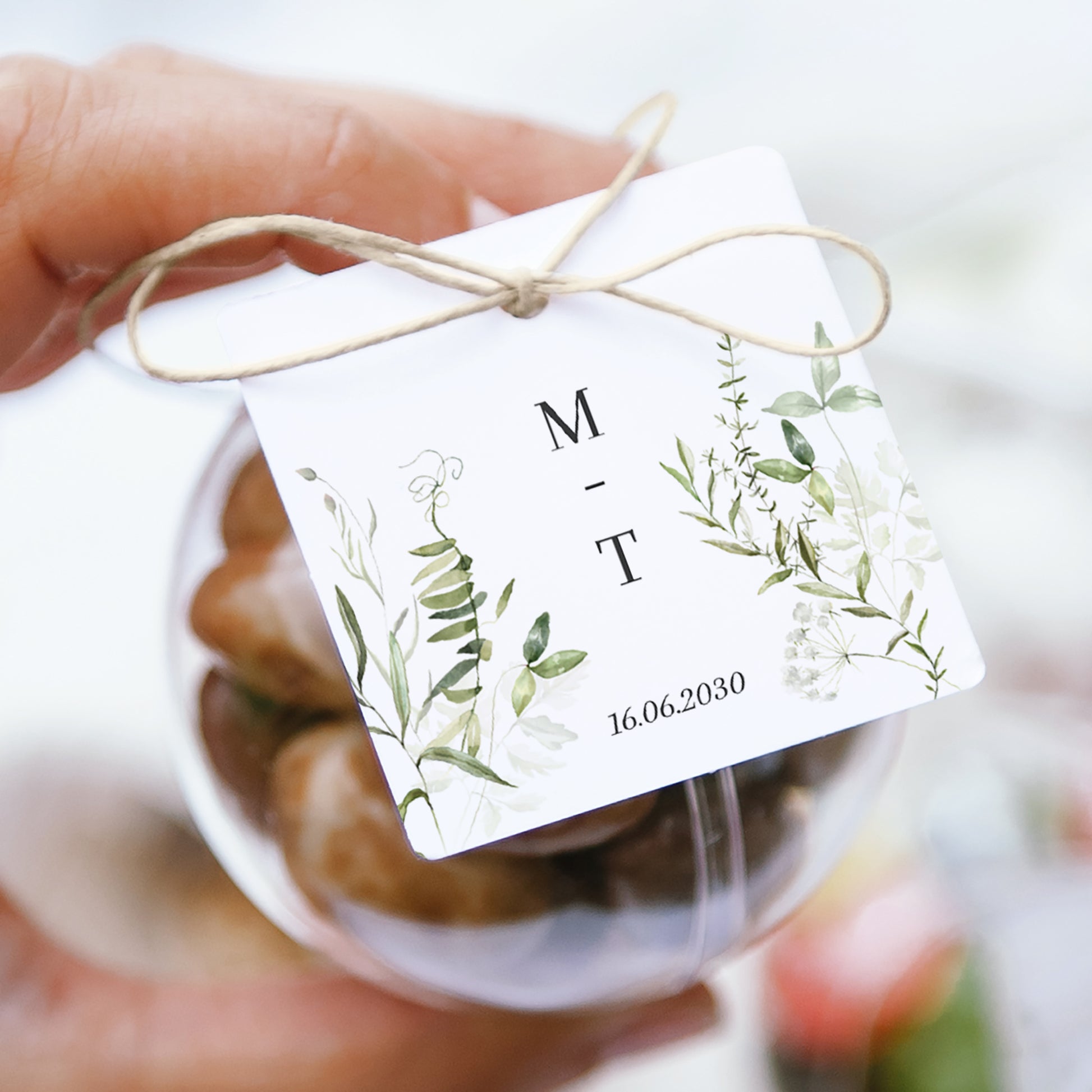 Geschenkbox Hochzeit Kugel mit quadratischem Etikett Seralin foto N° 1