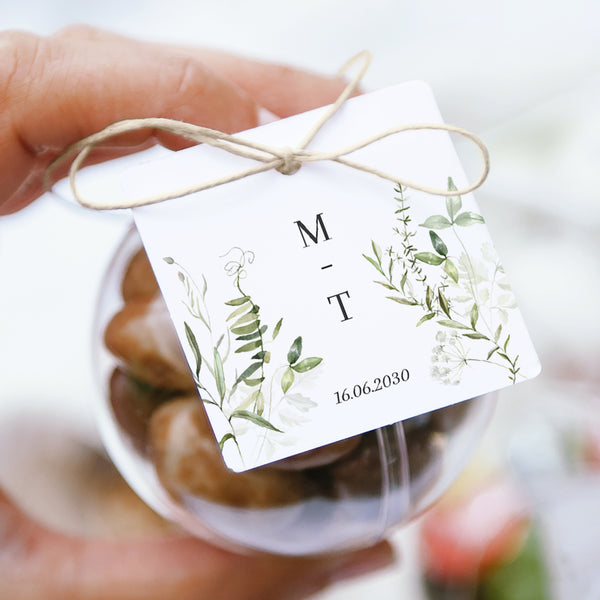 Geschenkbox Hochzeit Kugel mit quadratischem Etikett Seralin foto
