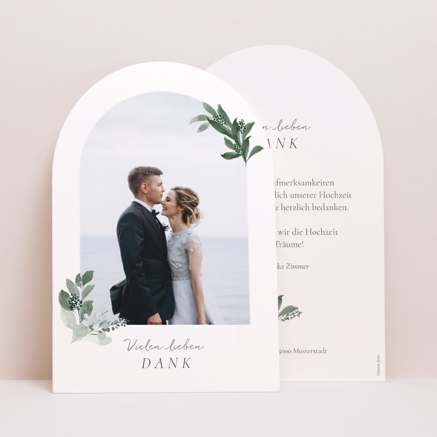 Dankeskarte Hochzeit Arche Pflanzenkranz foto N° 1
