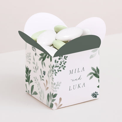 Geschenkbox Hochzeit Schmetterlingsöffnung Pflanzenkranz foto N° 1