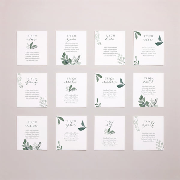 Sitzplan Hochzeit Pack von 12 Pflanzenkranz foto