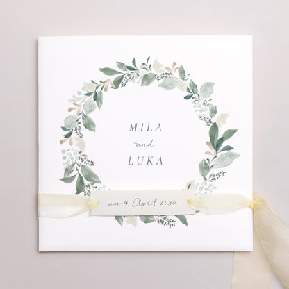 Hochzeitseinladung Quadratische Hülle, 3 Karten, Etikett Pflanzenkranz foto N° 1
