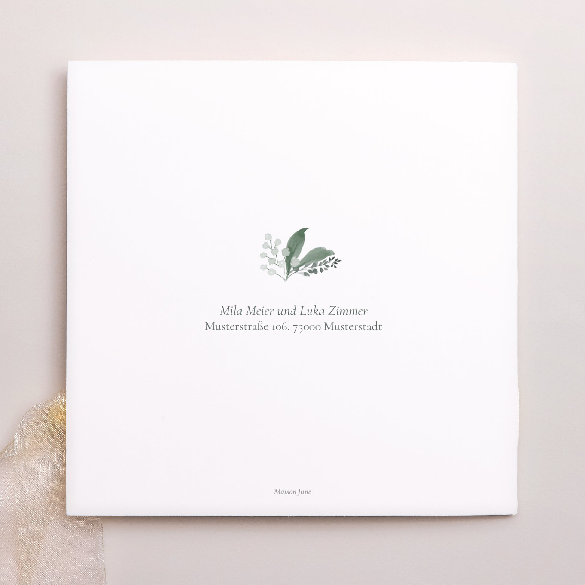 Hochzeitseinladung Quadratische Hülle, 3 Karten, Etikett Pflanzenkranz foto N° 4