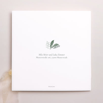 Hochzeitseinladung Quadratische Hülle, 3 Karten, Etikett Pflanzenkranz foto N° 4