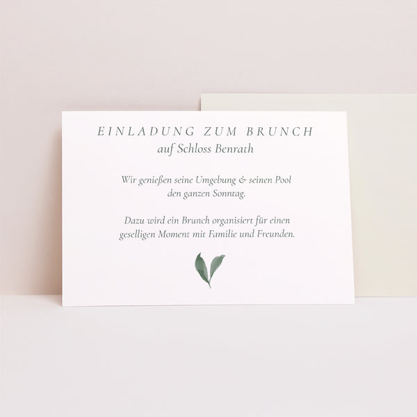 Einladungskarte Hochzeit Landschaft Pflanzenkranz foto