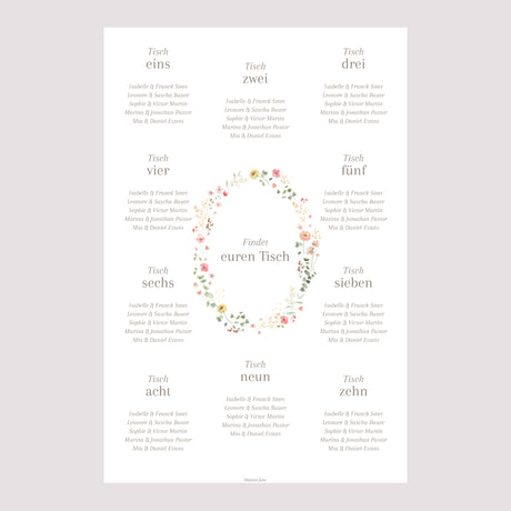 Sitzplan Hochzeit Porträt Sommerblumen