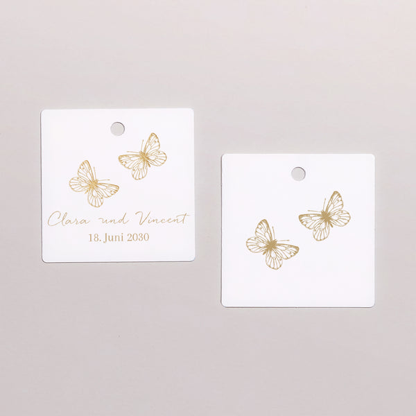 Vorgelochtes Etikett Hochzeit quadratisch Goldenes Herbarium foto