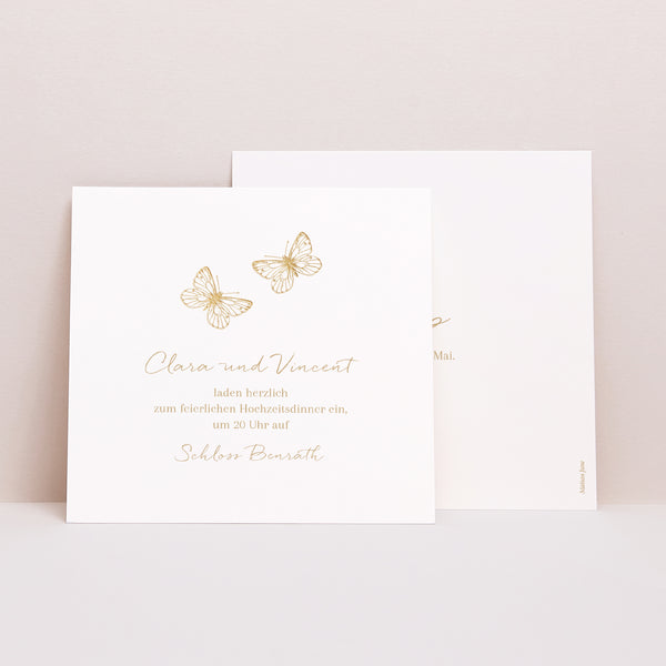 Einladungskarte Hochzeit Quadrat Goldenes Herbarium foto