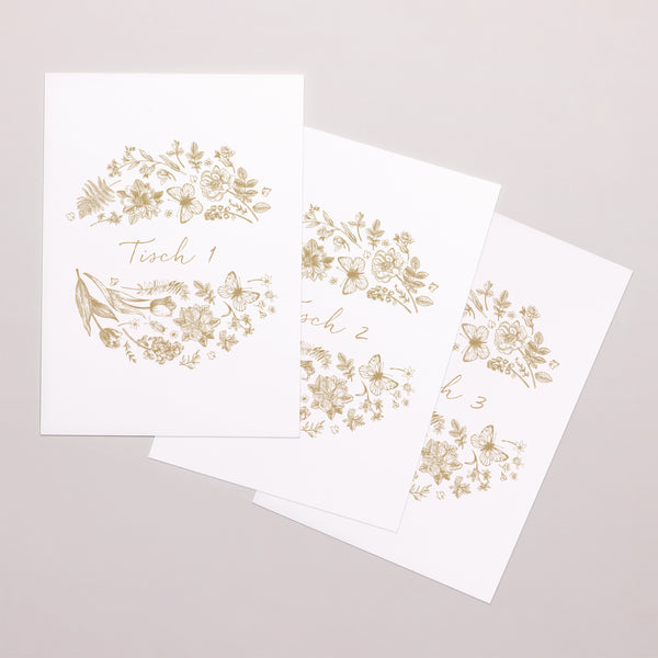 Tischnummern Hochzeit Rechteck Goldenes Herbarium foto