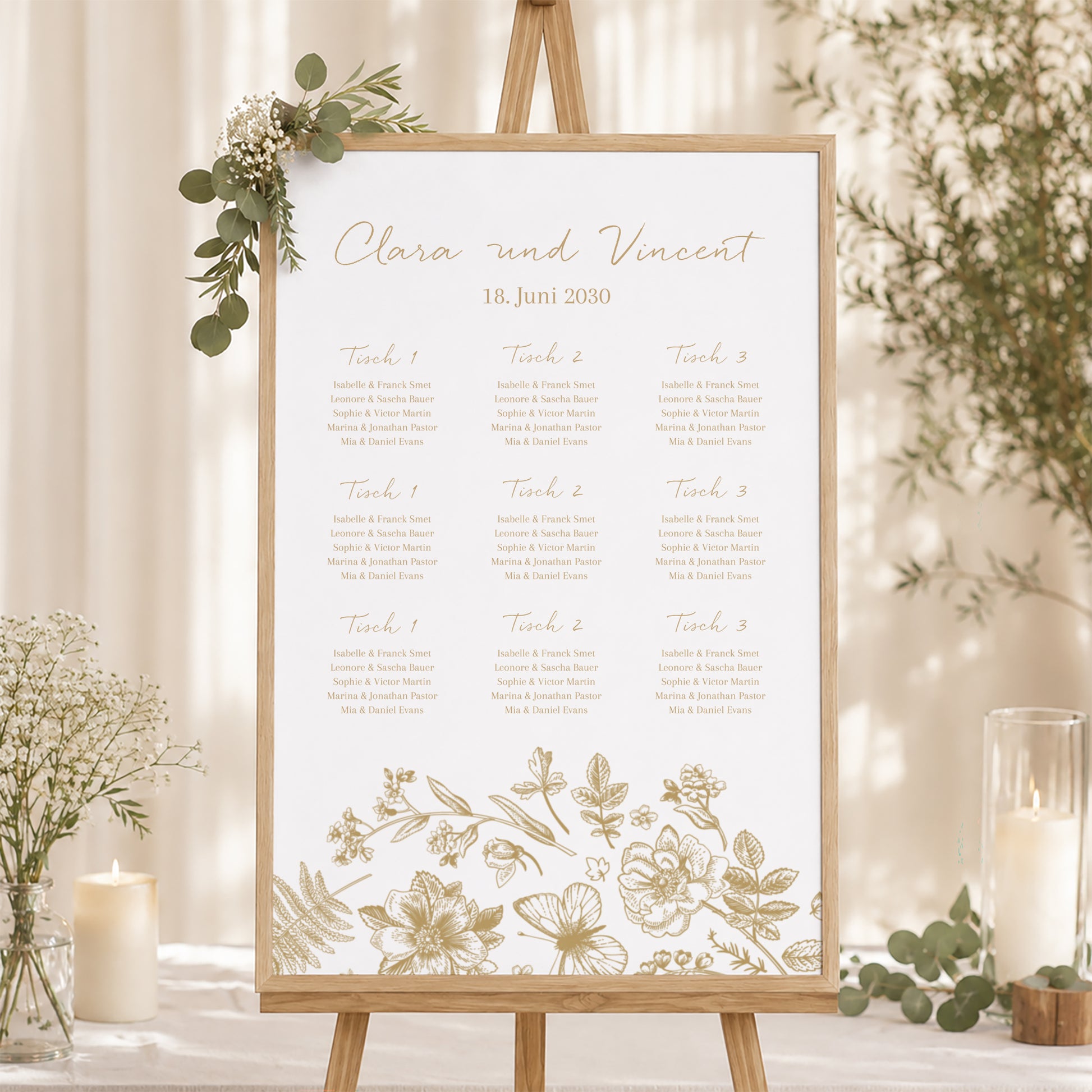 Sitzplan Hochzeit Porträt Goldenes Herbarium foto N° 1