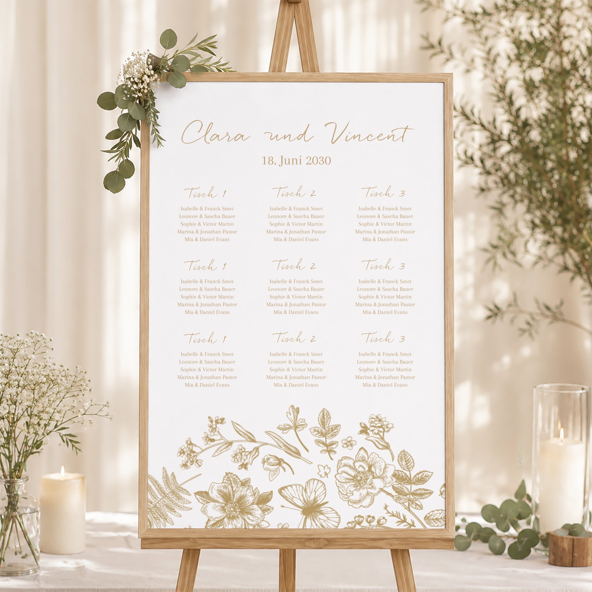 Sitzplan Hochzeit Porträt Goldenes Herbarium foto N° 1