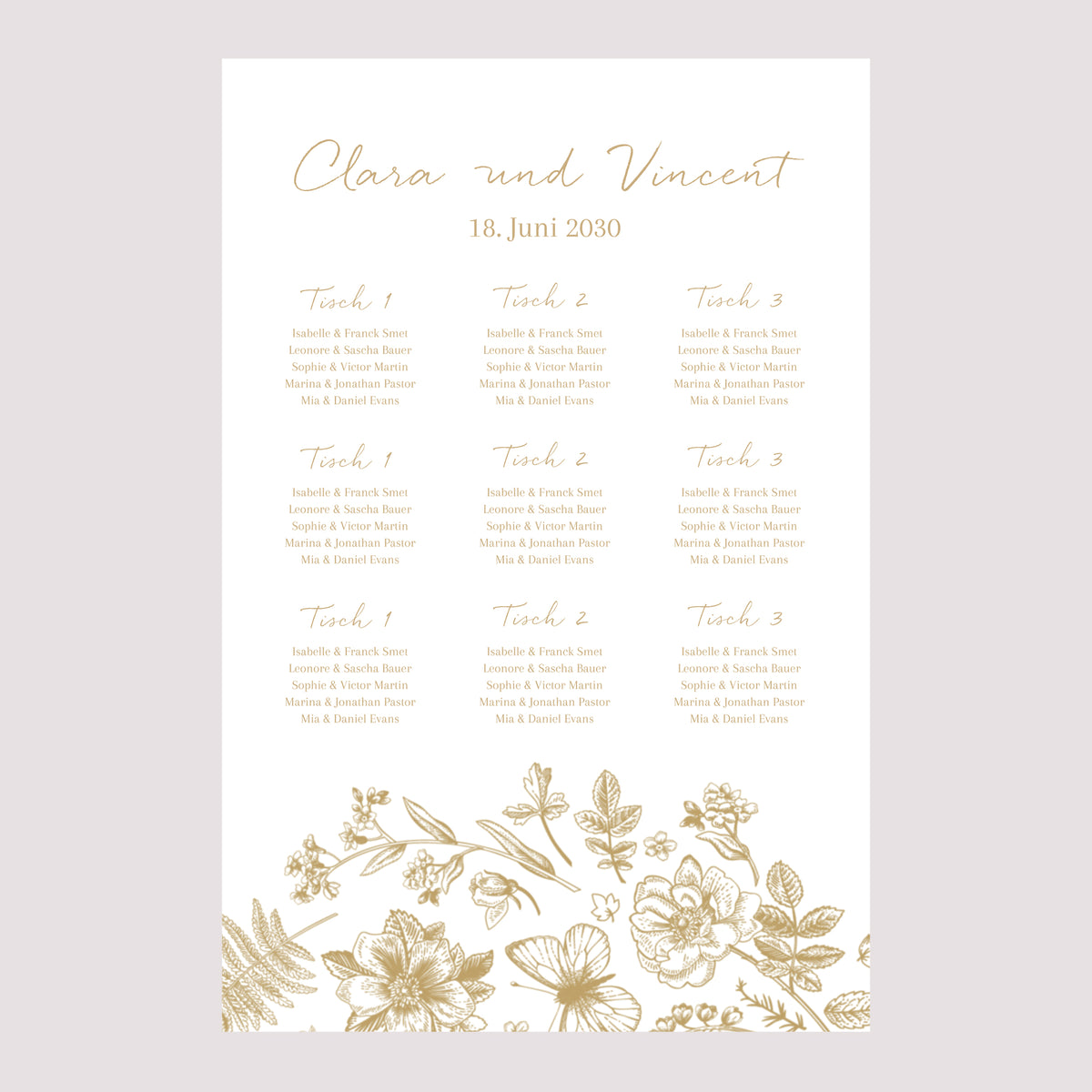 Sitzplan Hochzeit Porträt Goldenes Herbarium foto N° 2