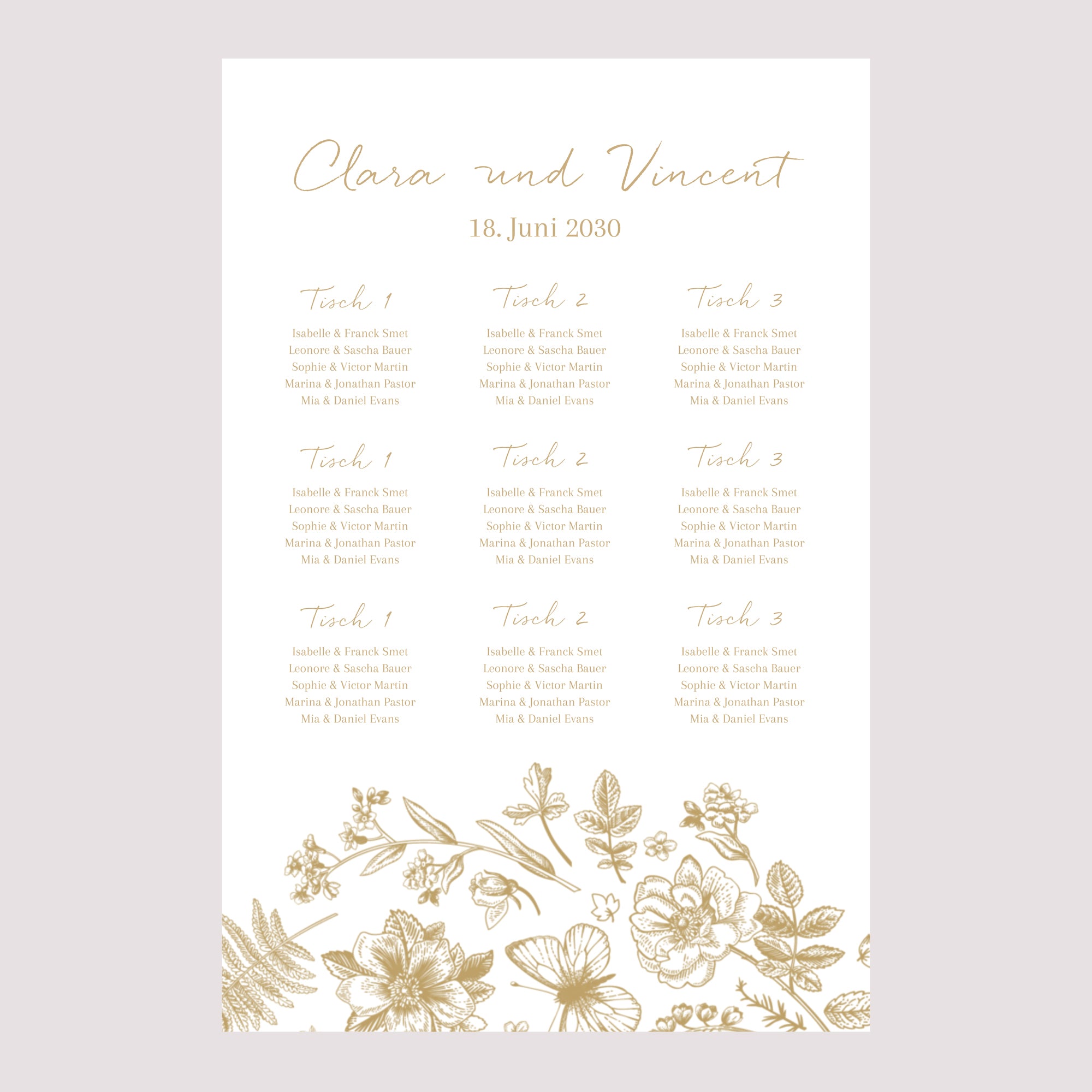 Sitzplan Hochzeit Porträt Goldenes Herbarium foto N° 2