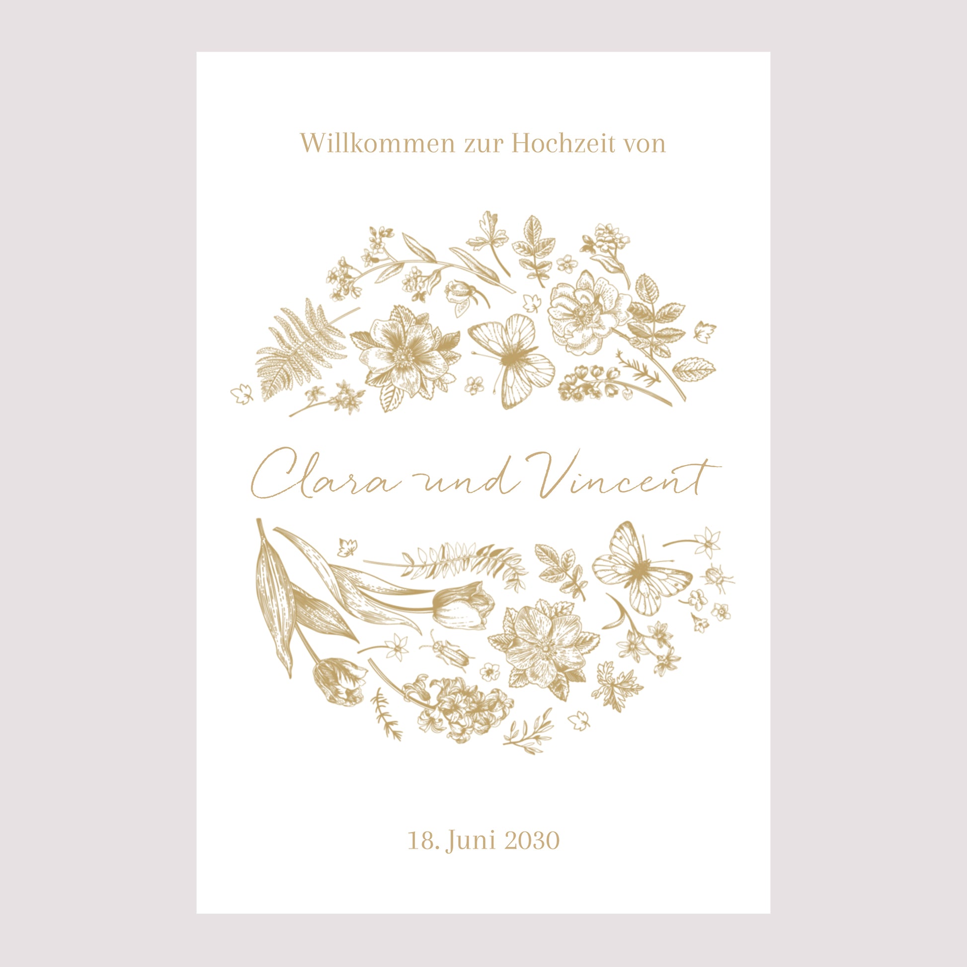 Begrüßungstafel Hochzeit Porträt 60 x 90 cm Goldenes Herbarium foto N° 2