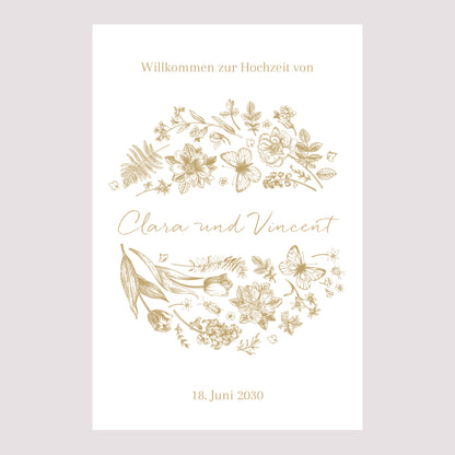 Begrüßungstafel Hochzeit Porträt 60 x 90 cm Goldenes Herbarium foto N° 2