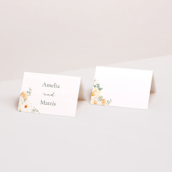 Tischkarten Hochzeit Quer Romantischer Blumenstrauß foto