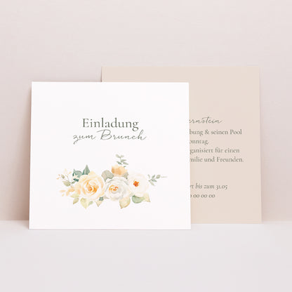 Einladungskarte Hochzeit Quadrat Romantischer Blumenstrauß foto N° 1