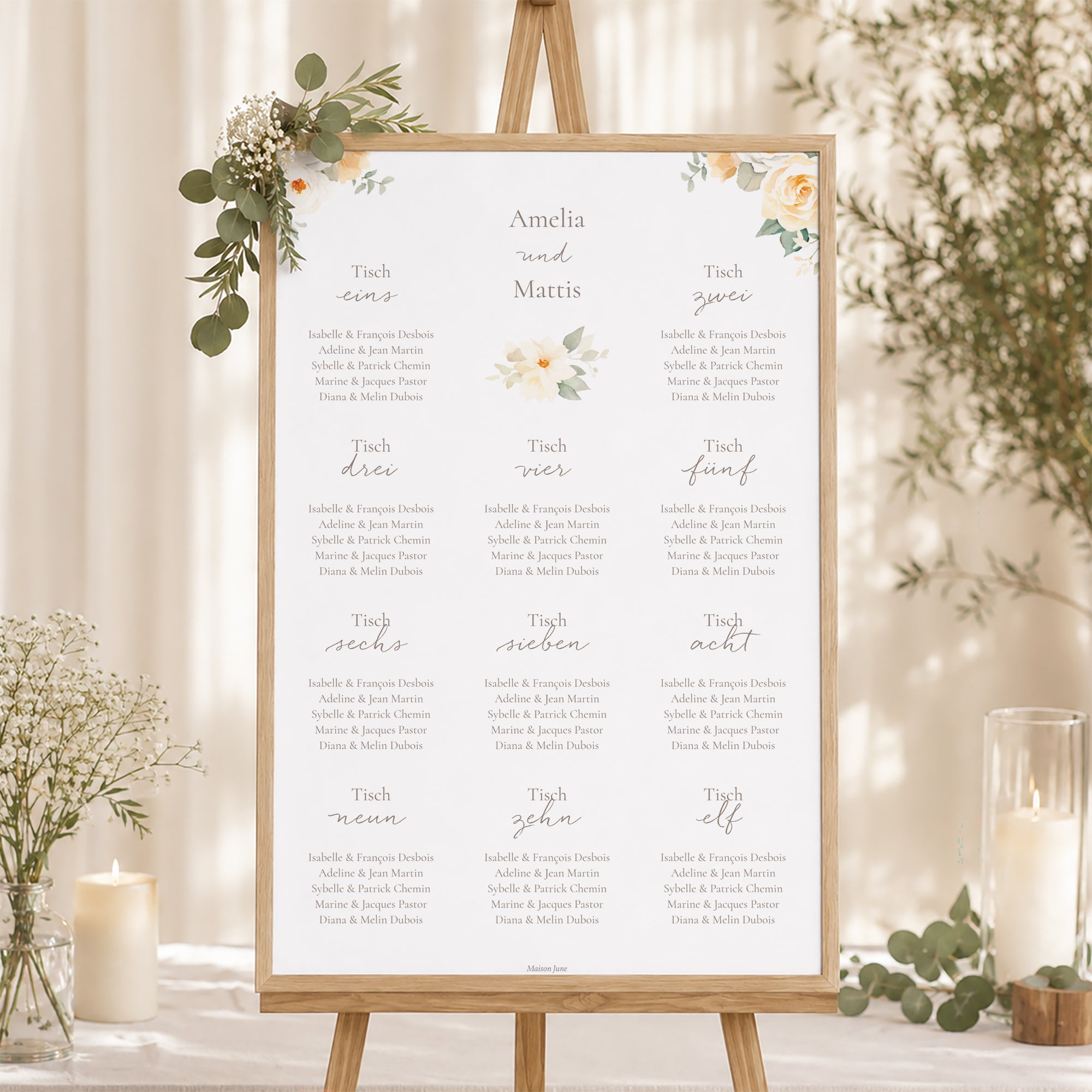 Sitzplan Hochzeit Porträt Romantischer Blumenstrauß foto N° 1