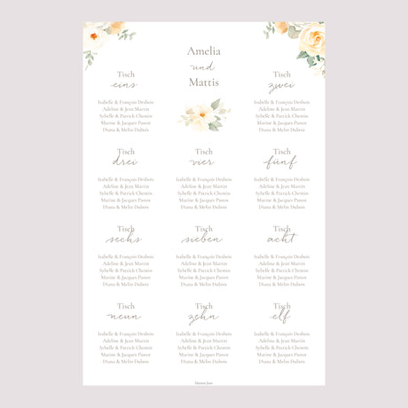 Sitzplan Hochzeit Porträt Romantischer Blumenstrauß