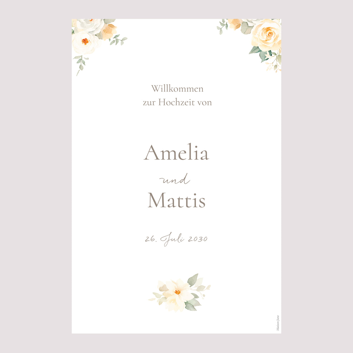 Begrüßungstafel Hochzeit Porträt 60 x 90 cm Romantischer Blumenstrauß foto N° 2