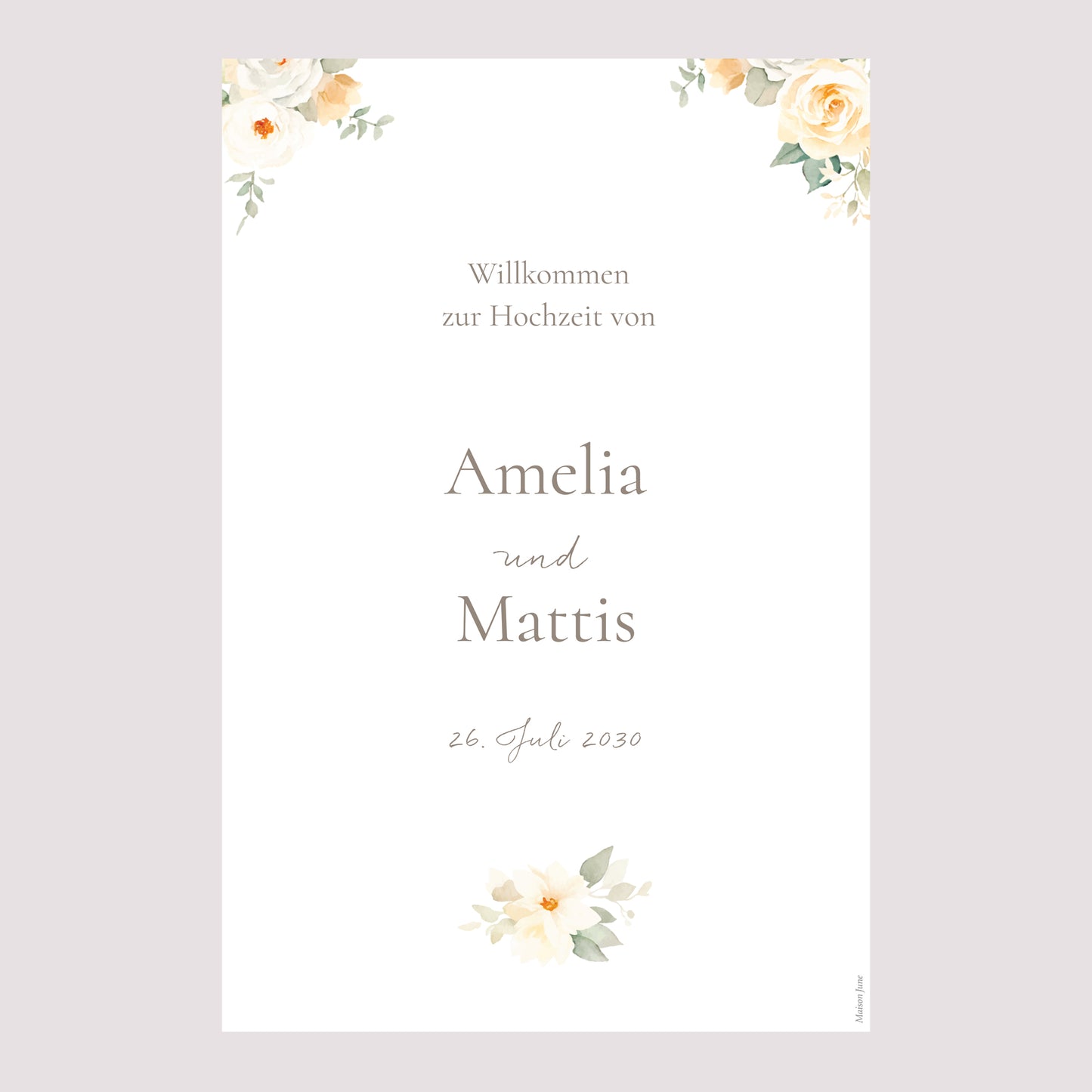 Begrüßungstafel Hochzeit Porträt 60 x 90 cm Romantischer Blumenstrauß foto N° 2