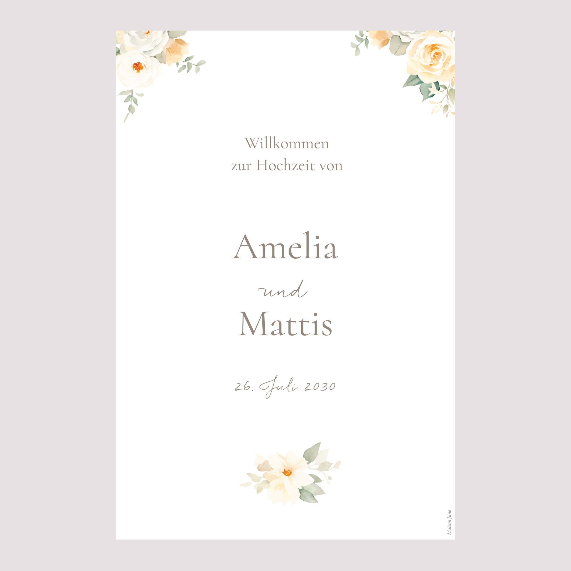 Begrüßungstafel Hochzeit Porträt 60 x 90 cm Romantischer Blumenstrauß foto N° 2