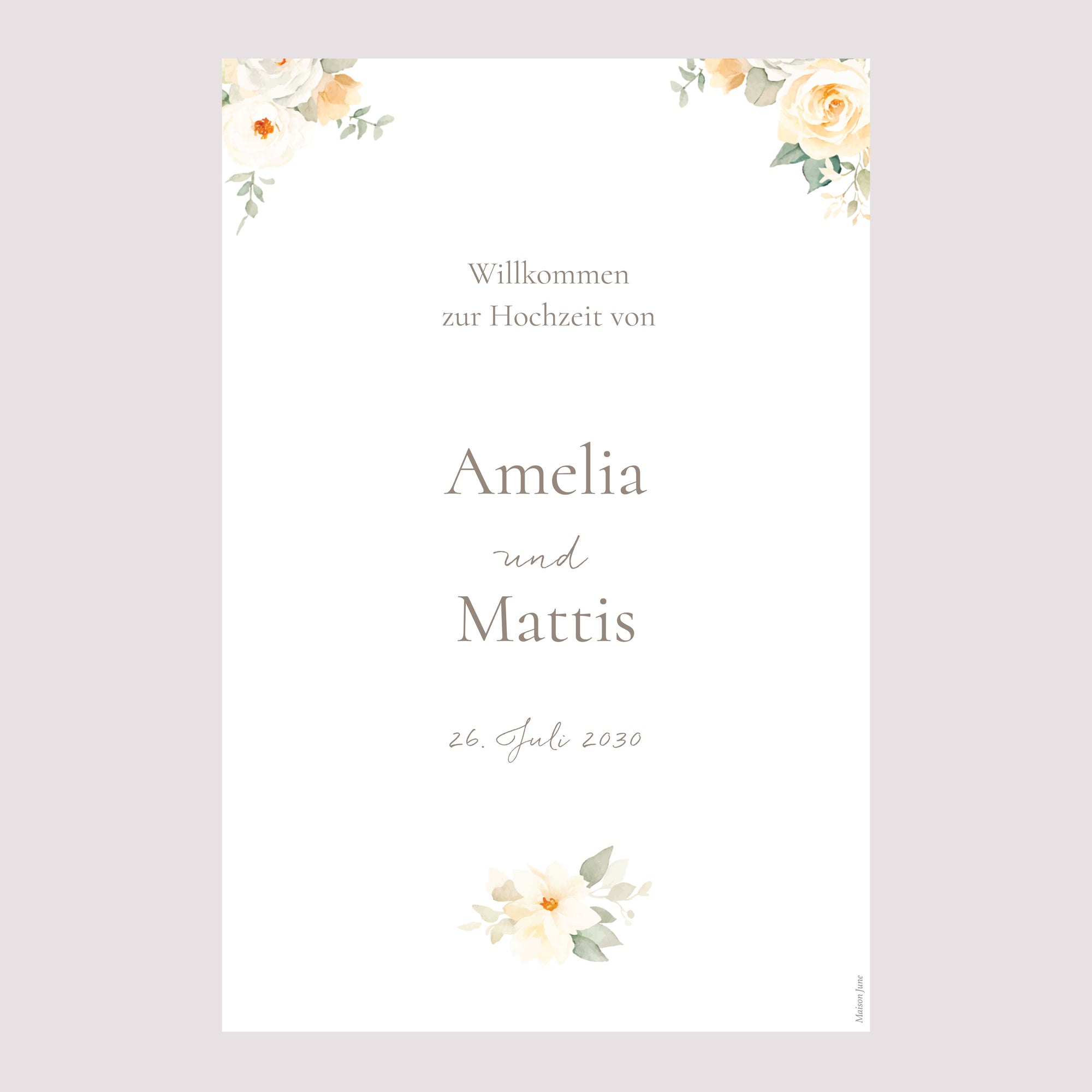 Begrüßungstafel Hochzeit Porträt 60 x 90 cm Romantischer Blumenstrauß foto N° 2